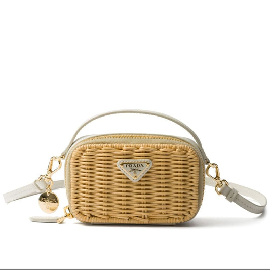 Bolsa Prada Vime Trançado Bege Micro