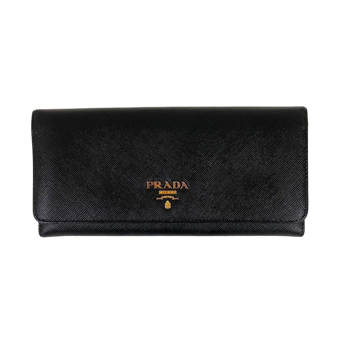 Carteira Prada Saffiano Preta Ferragem Dourada