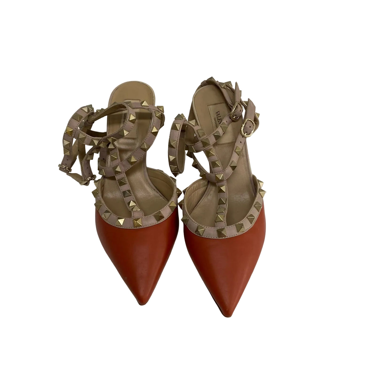 Scarpin Valentino Couro Vermelho e Studs Dourados Tam 36.5 BR