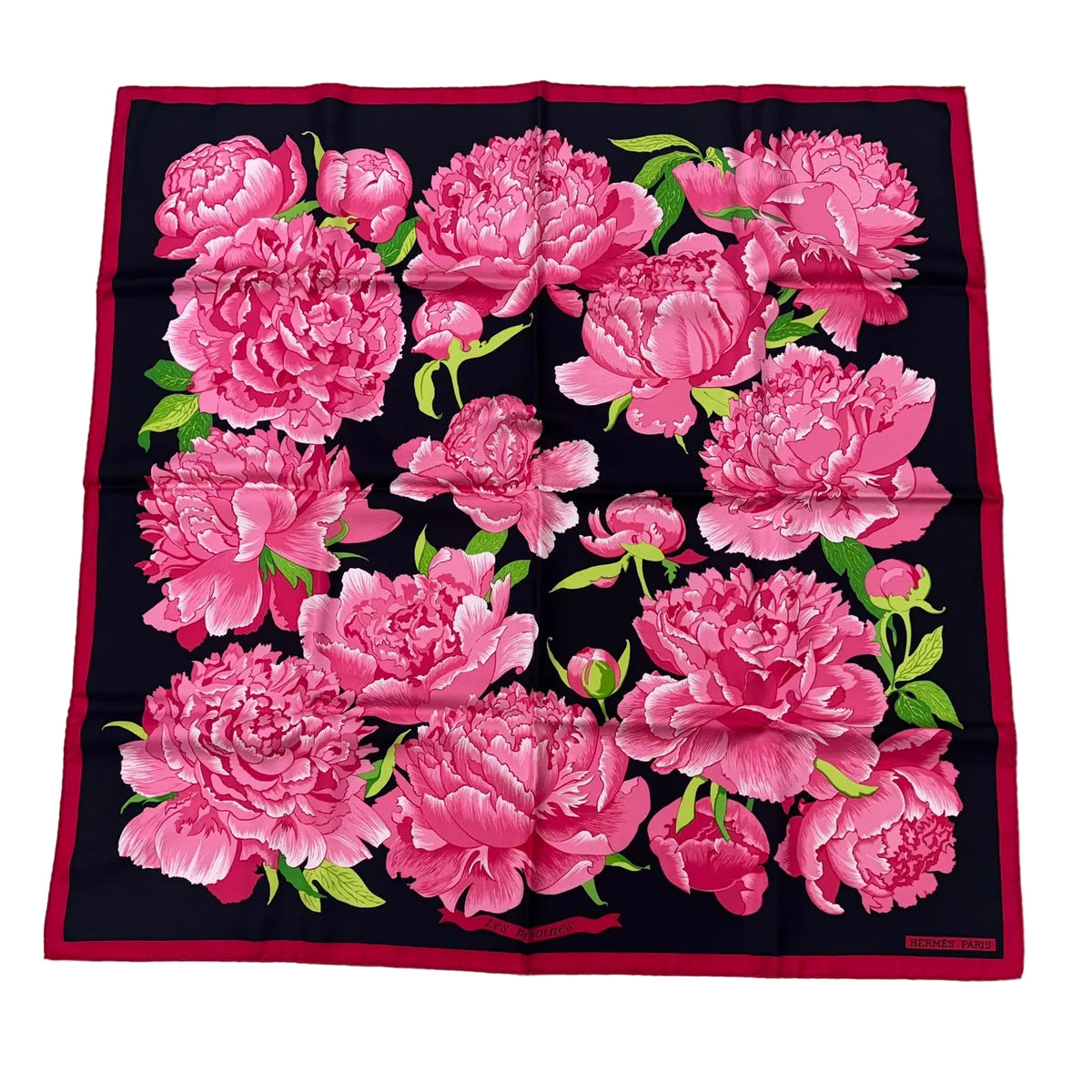 Lenço Hermès Preto Com Rosas