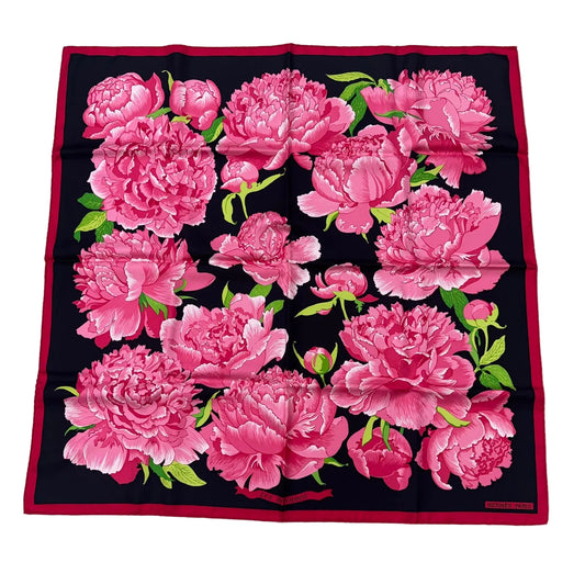 Lenço Hermès Preto Com Rosas