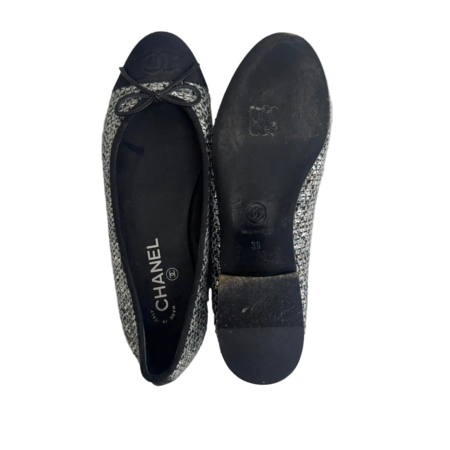 Sapatilha Chanel Lantejoulas Pratas Tam 37 Br
