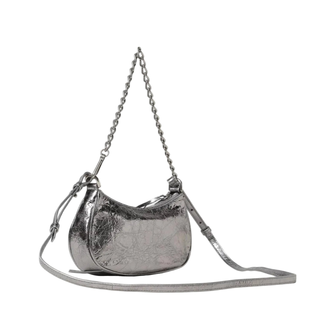 Bolsa Balenciaga Le Cagole Mini Prateada Metalizada