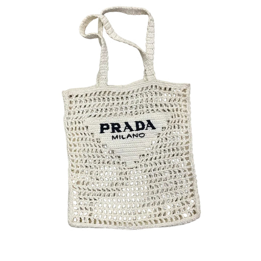 Bolsa Prada Raffia Branca Logo Preto