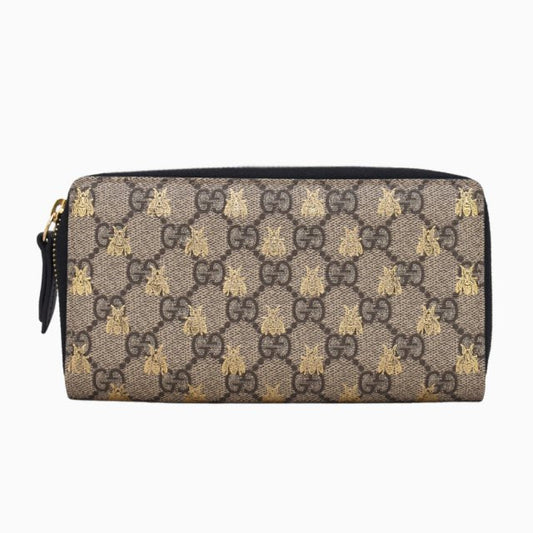 Carteira Gucci GG Supreme Bees Zip Around Marrom