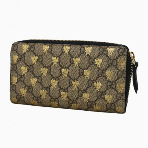 Carteira Gucci GG Supreme Bees Zip Around Marrom
