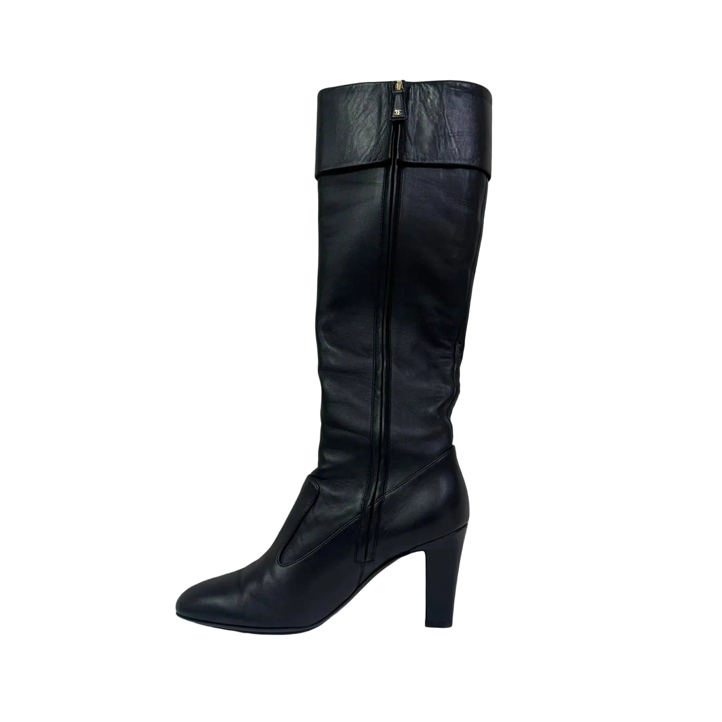 Bota Chanel Couro Preto Cano Alto Tam 38 Br