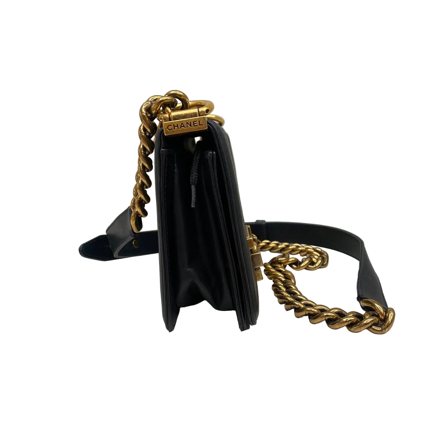 Bolsa Chanel Boy Preta e Dourado