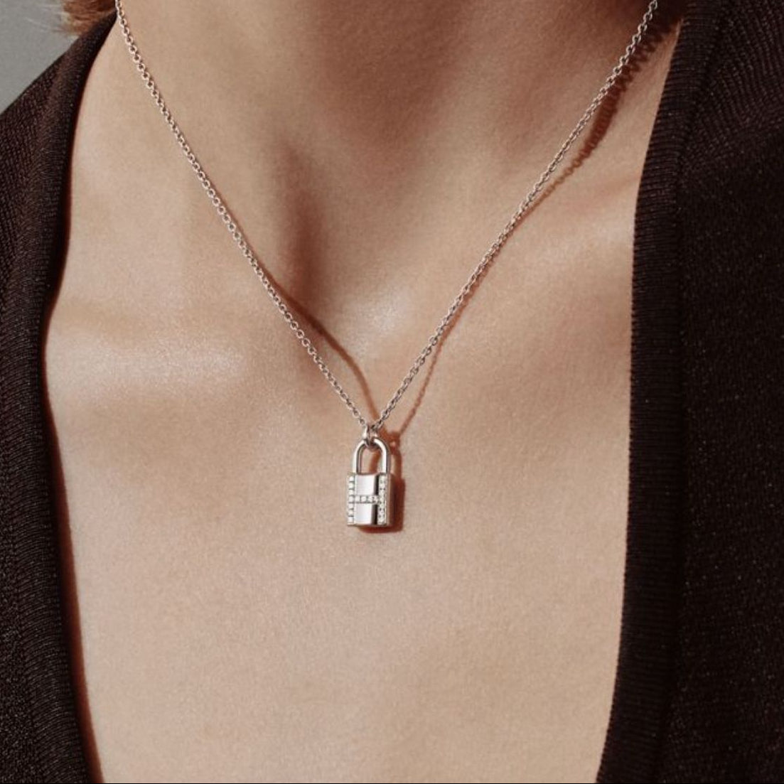 Colar Hermès Cadeado Prata