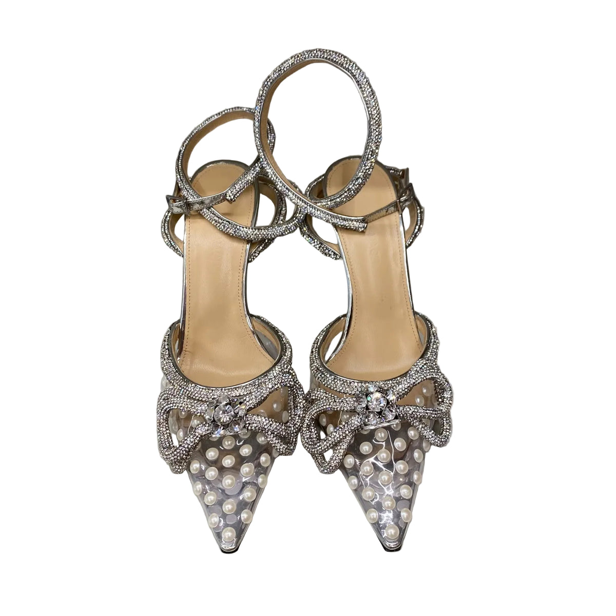 Scarpin Mach & Mach Double Crystal Bow Pumps Prateado Tam 36 BR