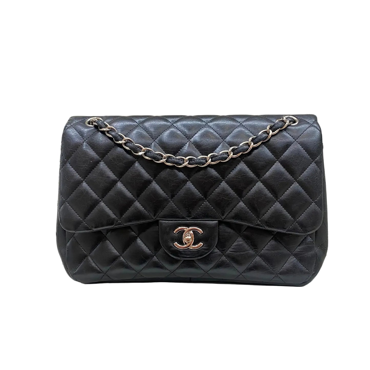 Bolsa Chanel Classic Jumbo Flap Preta Ferragem Prata