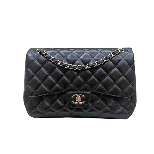 Bolsa Chanel Classic Jumbo Flap Preta Ferragem Prata