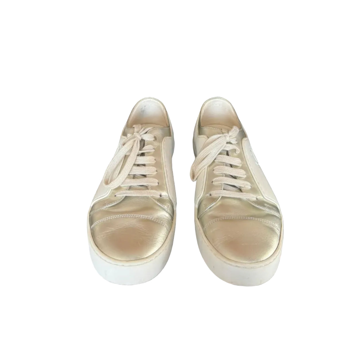 Tenis Chanel Branco e Prata Tam 38 Br