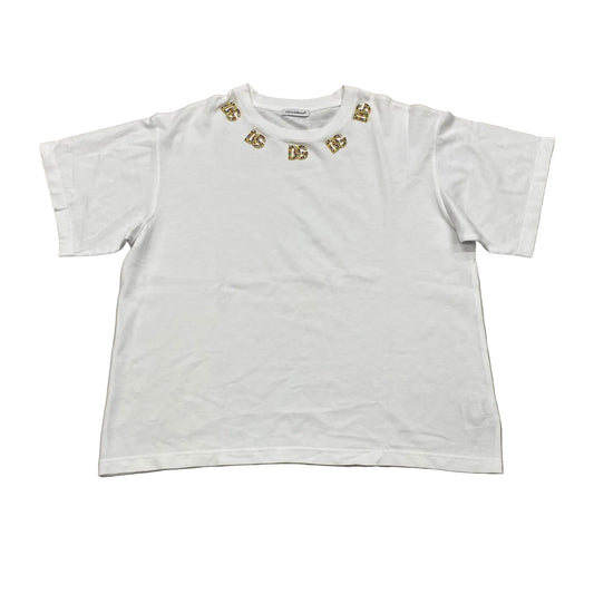 Camisa Cropped Infantil Dolce&Gabbana Branca Com Pedraria Tam 11/12 anos BR