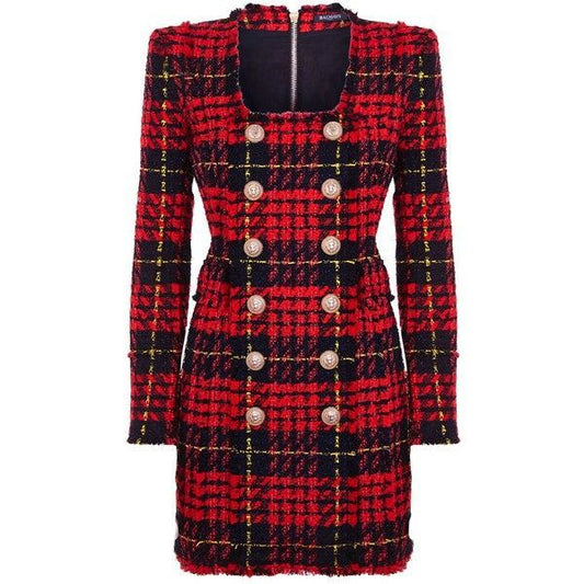 Vestido Balmain Tweed Vermelho Tam 34 Br