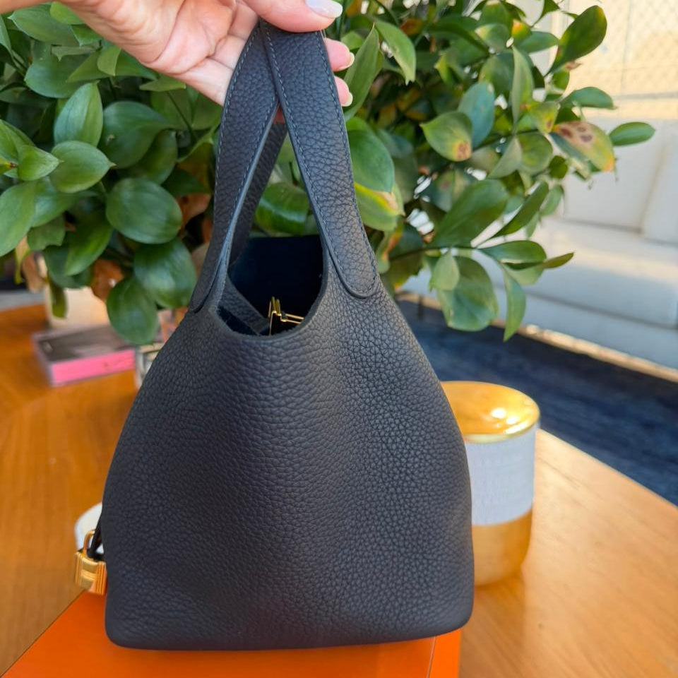 Bolsa Picotin Azul Marinho Ferragem Gold 18