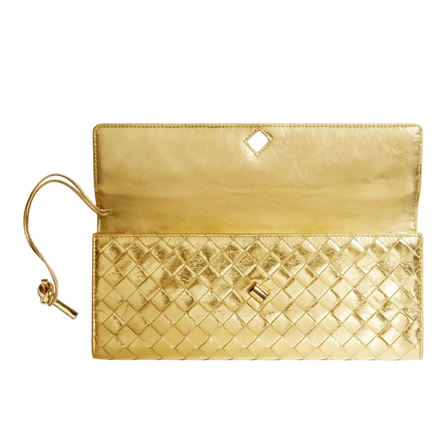 ⁠Bolsa Bottega Veneta Andiamo Clutch Dourada