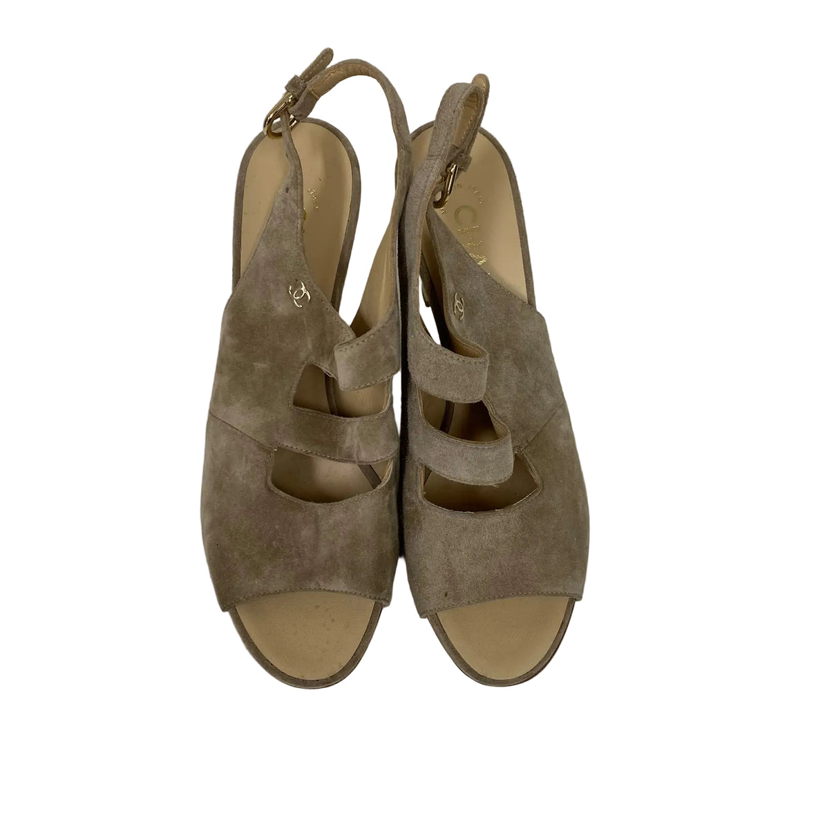 Sandália Chanel Suede Cinza Vazada Tam 35 BR