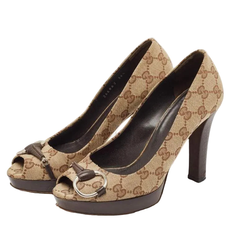 Sapato Gucci Monograma Bege Tam 36 BR
