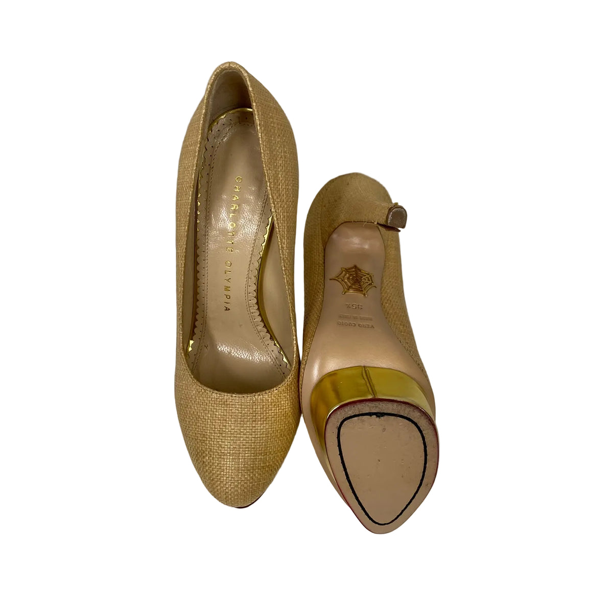 Scarpin Charlotte Olympia Raffia Bege Tam 33,5 BR