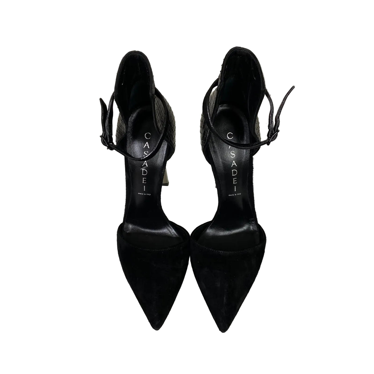 Scarpin Casadei Preto Suede e Couro Croco Tam 35 Br