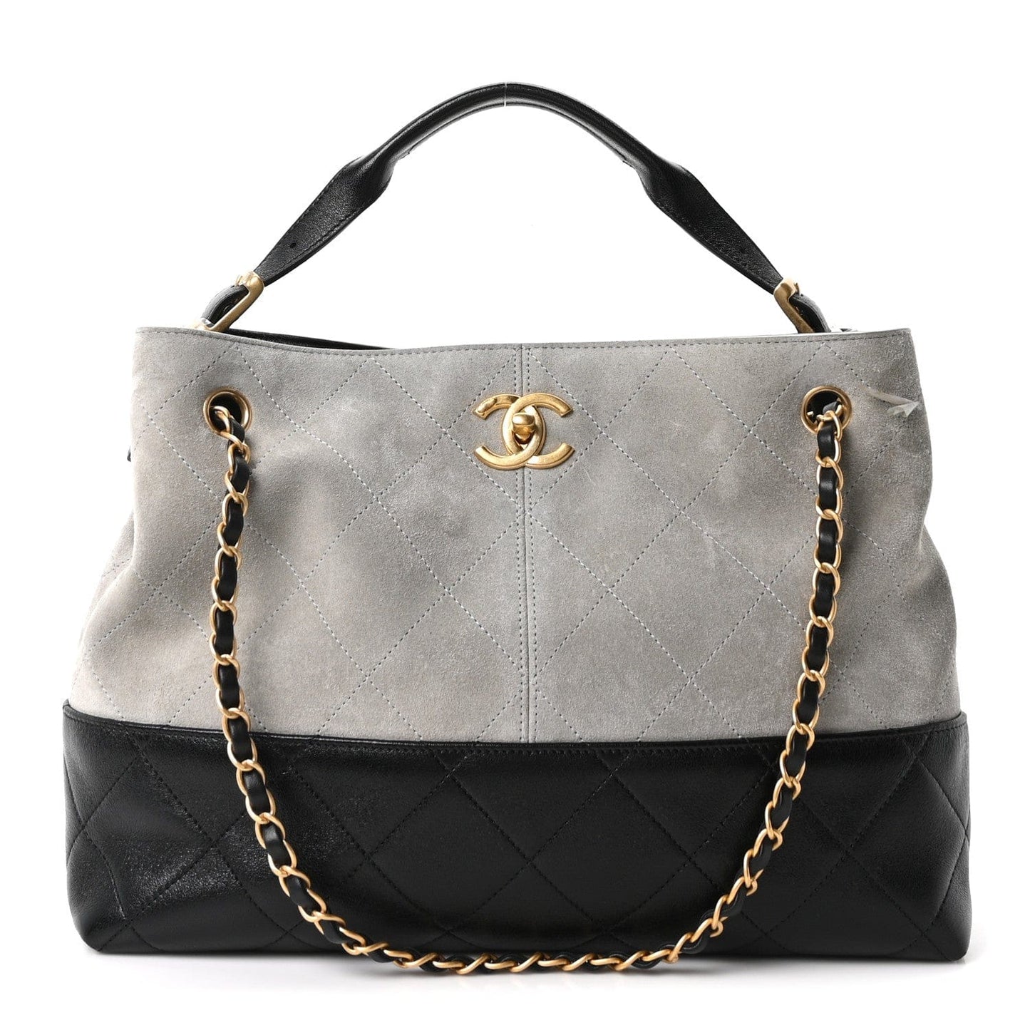 Bolsa Chanel Suede Calfskin Shiny Preto e Cinza