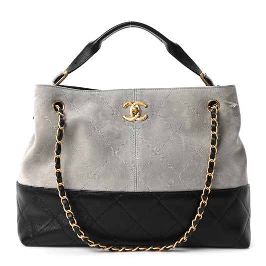 Bolsa Chanel Suede Calfskin Shiny Preto e Cinza