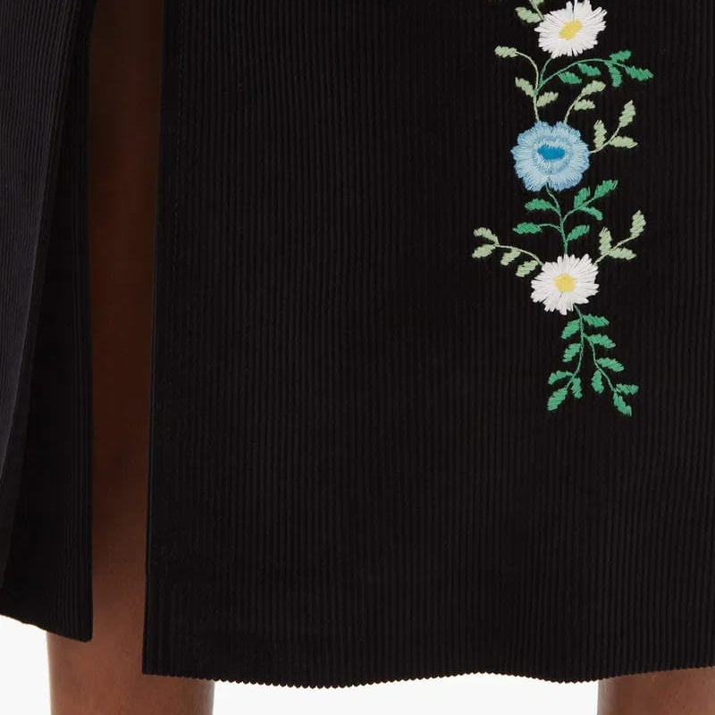 Saia Miu Miu Veludo Preta Com Flores Tam 38 BR