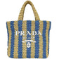 Bolsa Prada Striped Tote Ráfia Azul