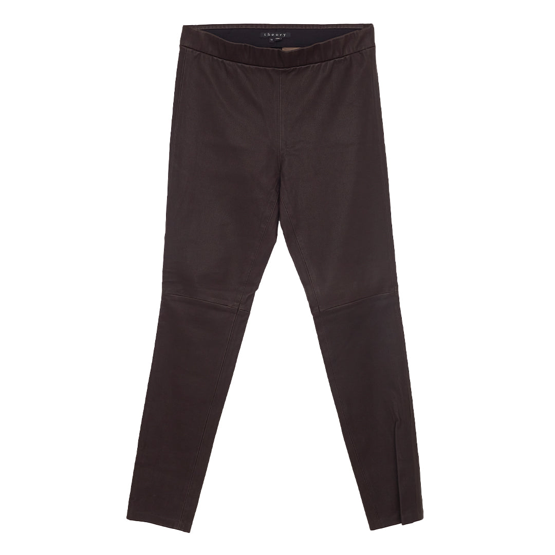 Calça Theory de Couro Marrom Tam. 10
