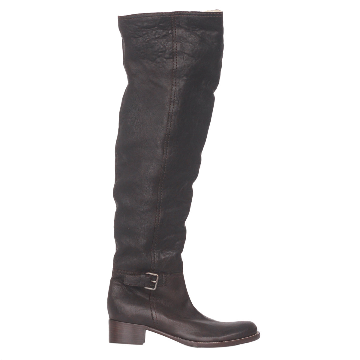 Bota Miu Miu Over The Knee Marrom Escuro e Detalhe em Fivela Tam. 37 Br