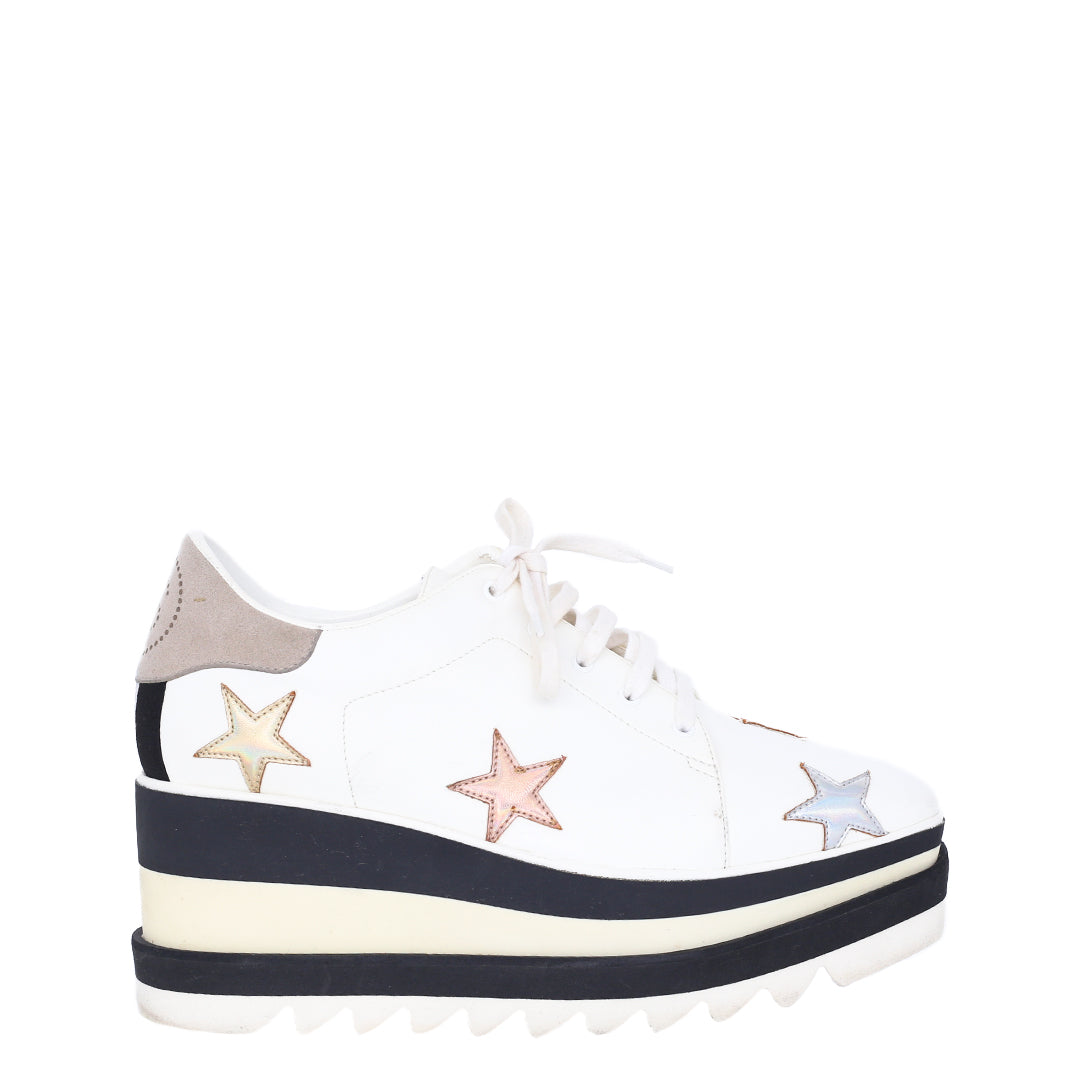 Sapato Stella McCartney Elyse Branco c/ Listras Pretas e Estrelas Tam. 36 Br