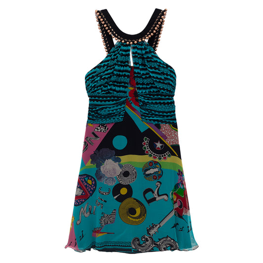 Vestido Versace Estampado Azul Curto Tam. 44