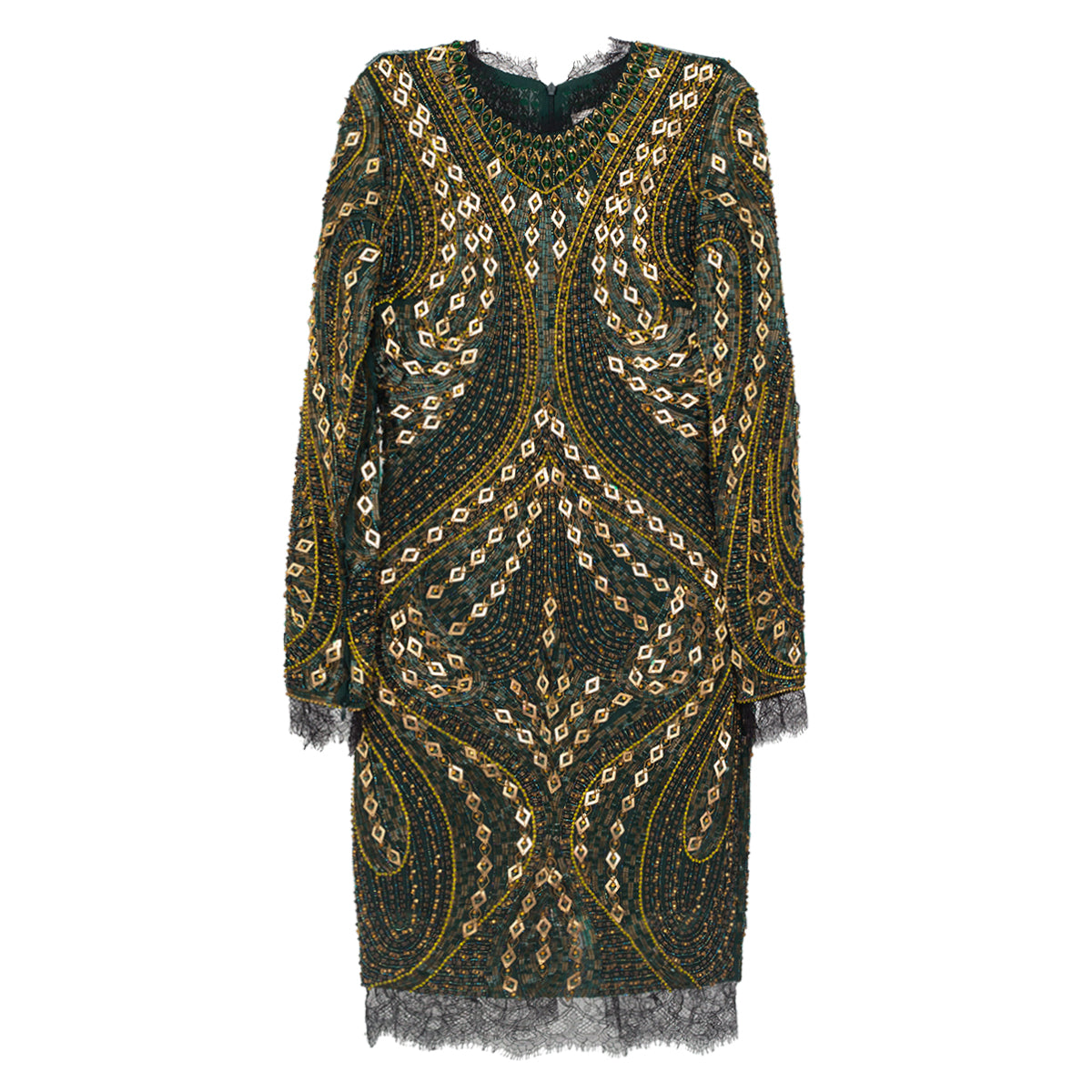 Vestido Emilio Pucci Bordado Verde e Dourado Tam 34.