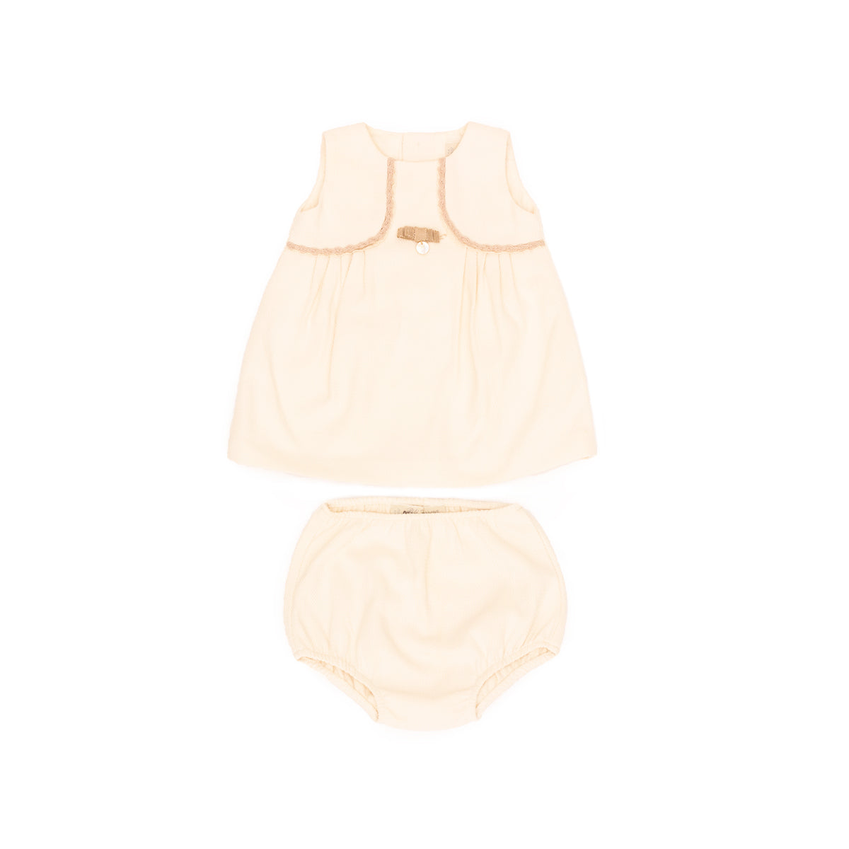 Conjuntinho Vestido Pili Carrera Bege Tam. 1-3 Meses