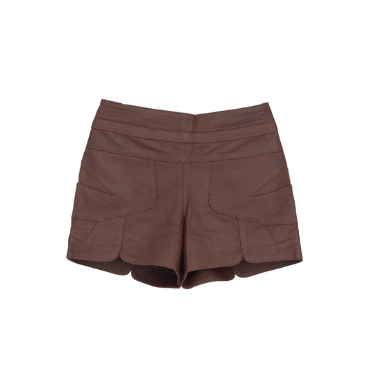 Short Cris Barros Couro Marrom Tam. 36