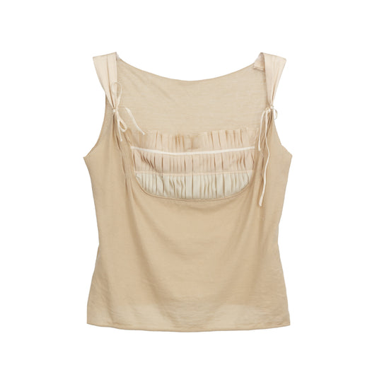 Regata Miu Miu Bege com Drapeado Tam. Xs