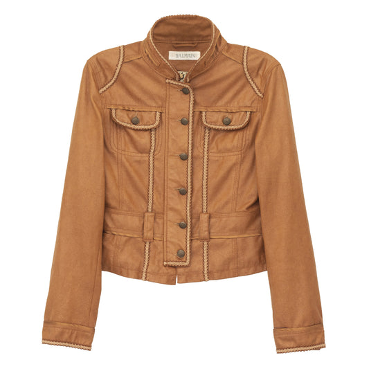 Jaqueta Balmain Couro Marrom Tam. 38