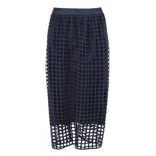 Saia Paula Raia longa com tecido texturizado azul marinho