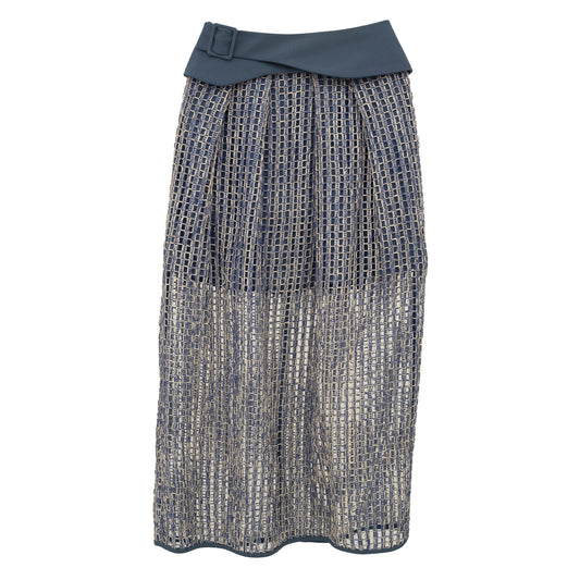 Saia Paula Raia Azul Marinho e Branca Texturizada Tam. 36