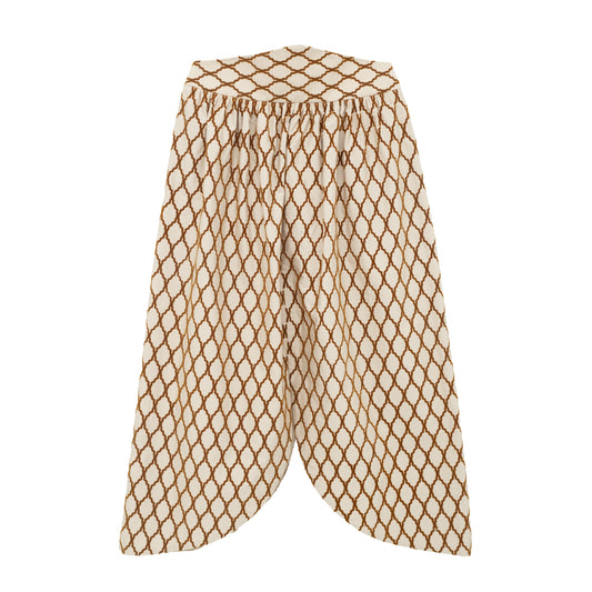 Saia Paula Raia nude com estampa de suede marrom tam.40