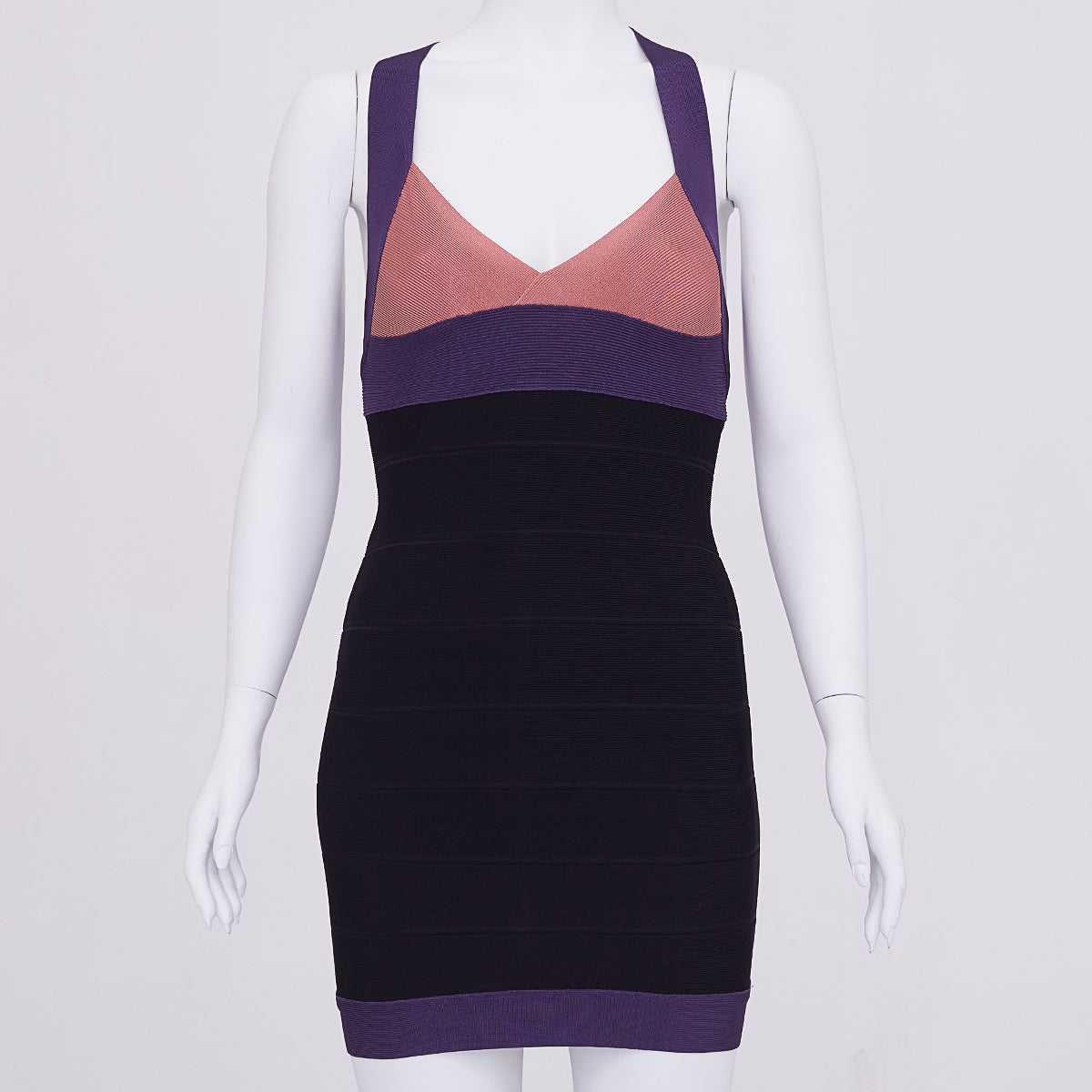Vestido Herve Leger Preto Roxo e Rosa Tam. XXS