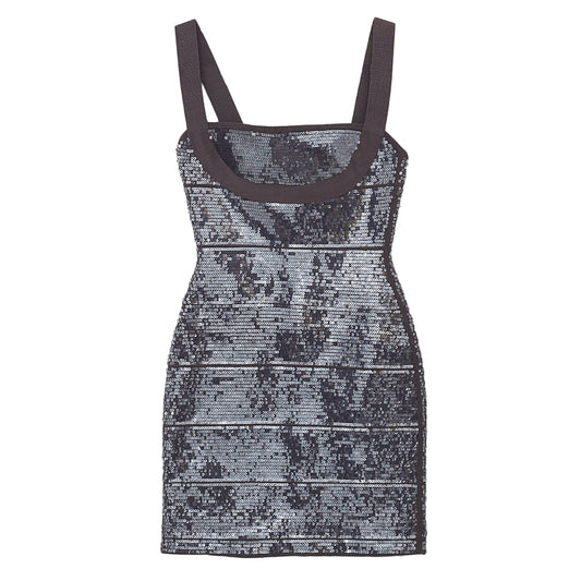 Vestido Hervé Léger Cinza Paetê Tam. xxs