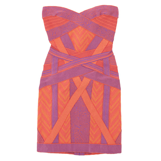 Vestido Hervé Léger Laranja, Rosa e Roxo Tam.Xs
