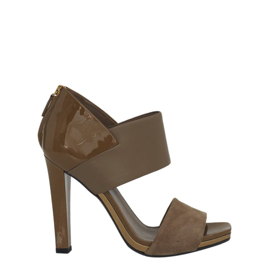 Sandália Gucci Camurça, Couro e Verniz Verde Oliva Tam. 38