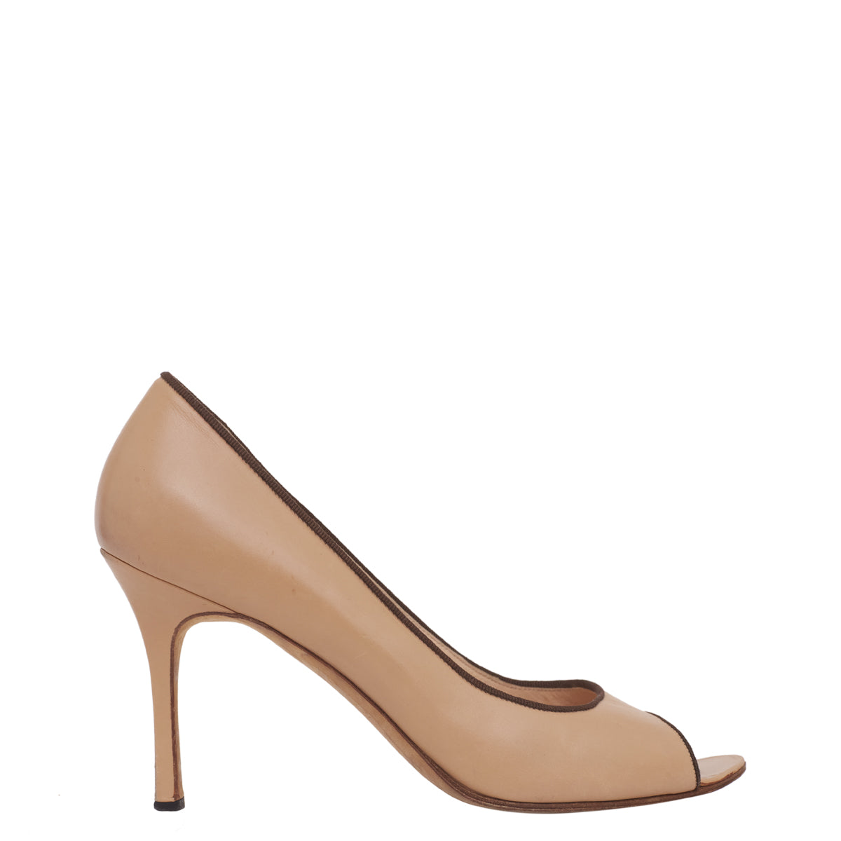 Peep Toe Manolo Blahnik Couro Nude Tam. 39