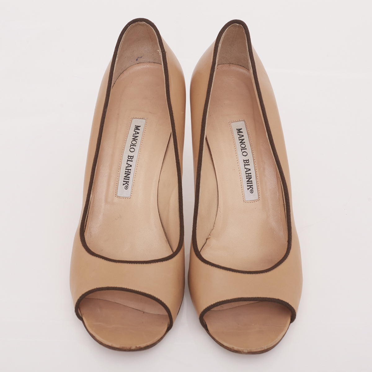 Peep Toe Manolo Blahnik Couro Nude Tam. 39