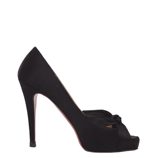 Peep Toe Christian Louboutin Cetim Preto Tam. 38,5