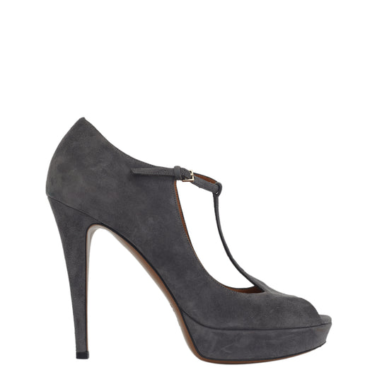 Peep Toe Gucci Camurça Cinza Tam. 38,5
