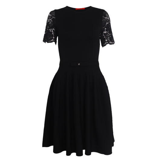 Vestido Carolina Herrera Preto c/ Renda nas Mangas Tam. P